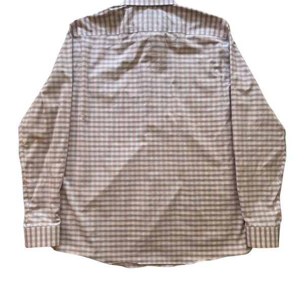 Michael Kors Beige Blue Plaid Button Up L 16.5 34/35 Regular Fit Airsoft Stretch - Picture 2 of 4